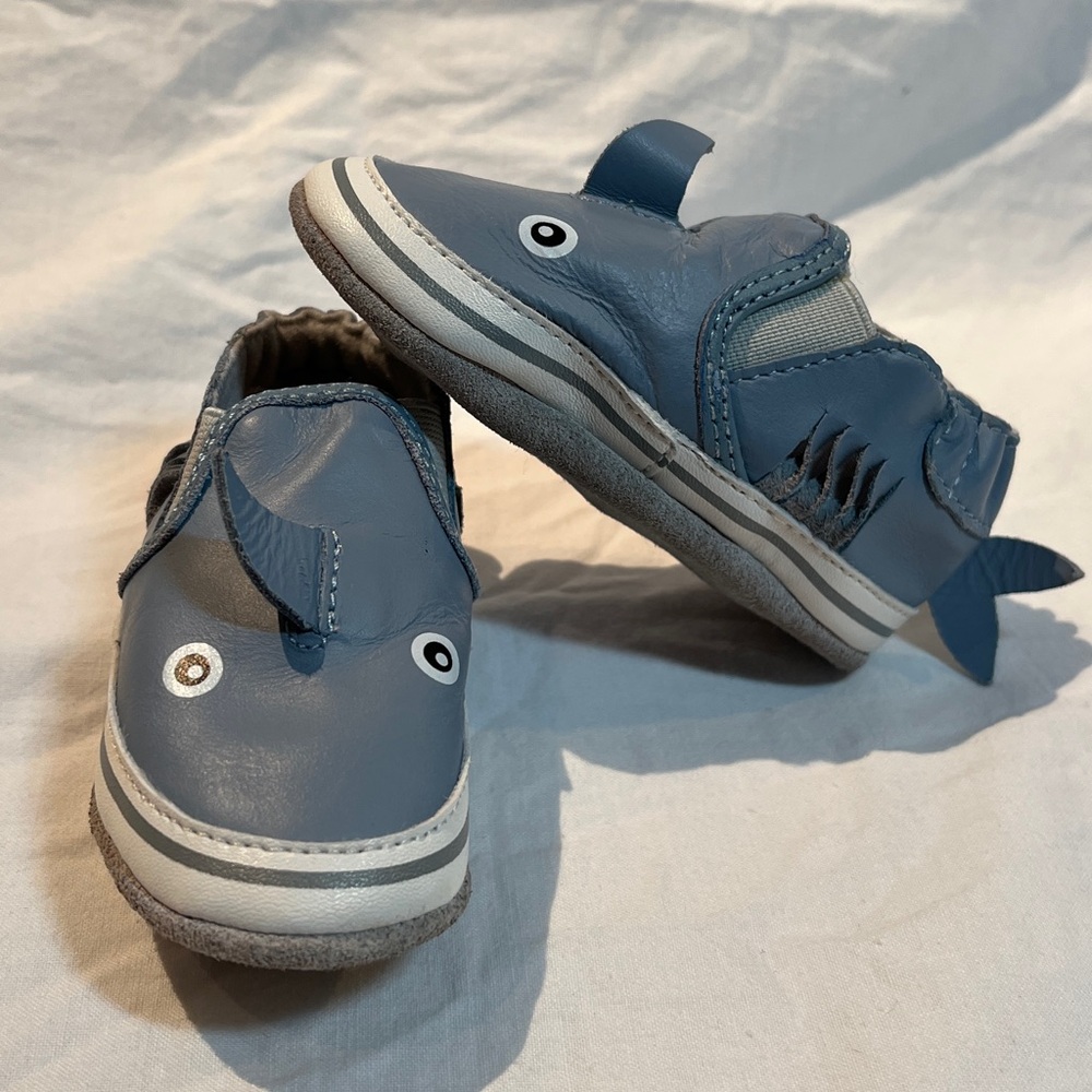 6-12M Blue Shark-Themed Leather Baby shoes